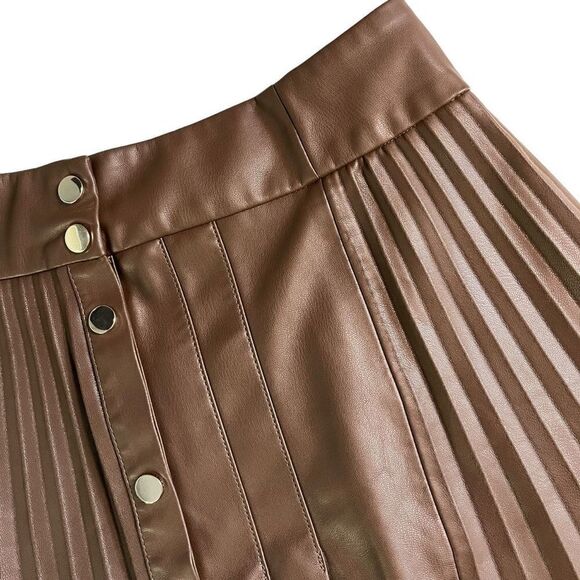 Zara Faux Leather Pleated Skirt Brown Blogger Favorite - Picture 7 of 10